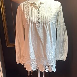 SUNDANCE stretchy cotton White Lace Detail Women's Top